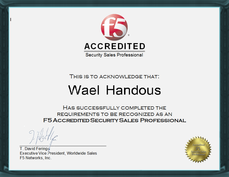 F5 Security certificate for Wael Handous