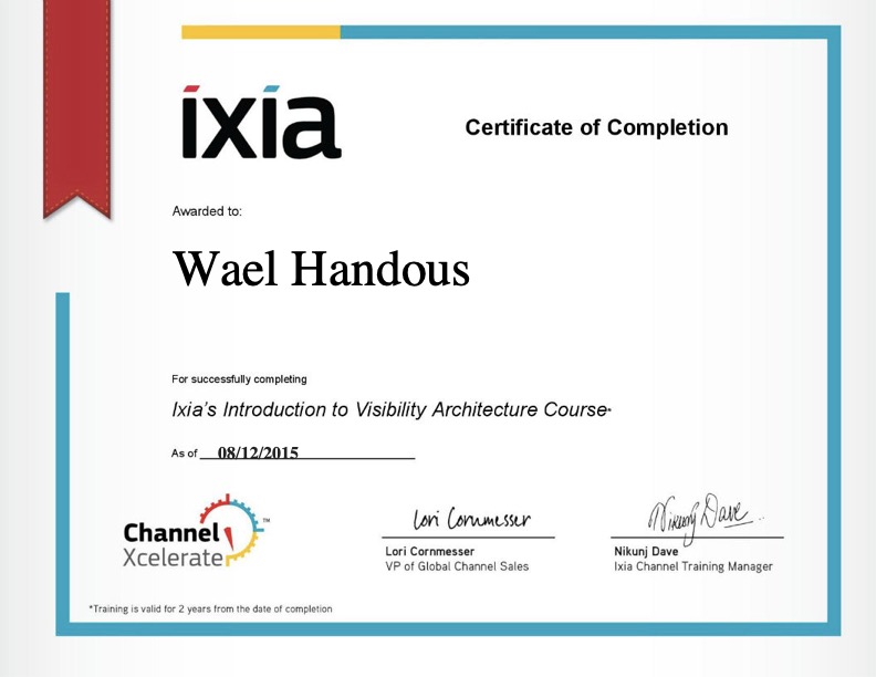 Ixia Visibility Architecture certificate for Wael Handous